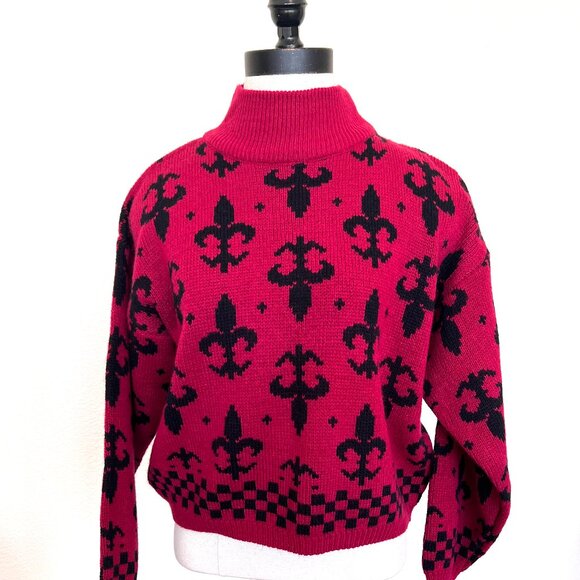 90's Pullover Sweater - Fleur-de-Lis Pattern - Jamie Scott - Size Small - Picture 1 of 8
